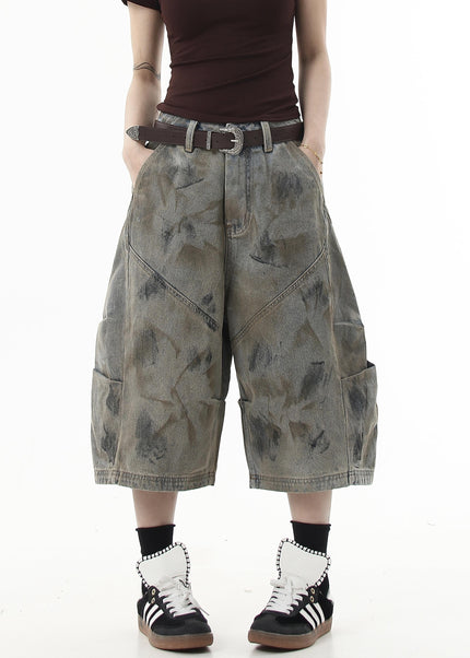 Dirty Dyed Distressed Wasteland Wide-Leg Cropped Pants - Women’s Jeans