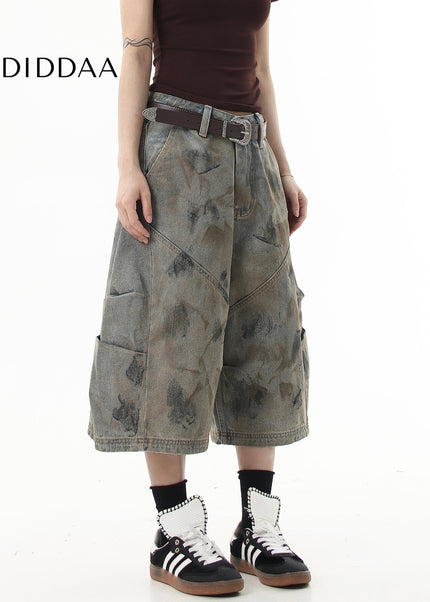 Dirty Dyed Distressed Wasteland Wide-Leg Cropped Pants - Women’s Jeans