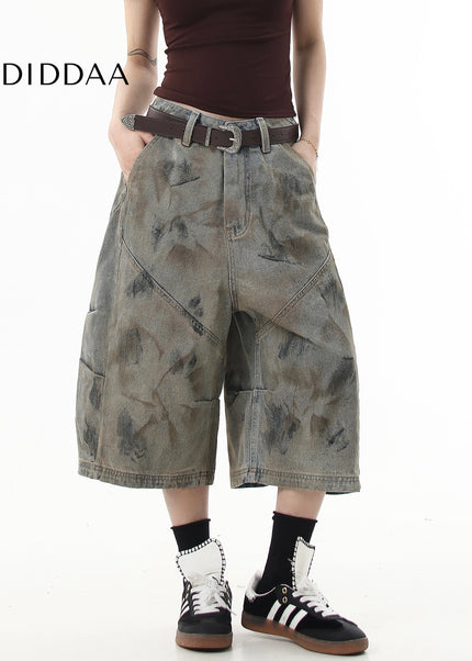 Dirty Dyed Distressed Wasteland Wide-Leg Cropped Pants - Women’s Jeans