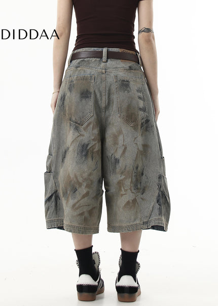 Dirty Dyed Distressed Wasteland Wide-Leg Cropped Pants - Women’s Jeans