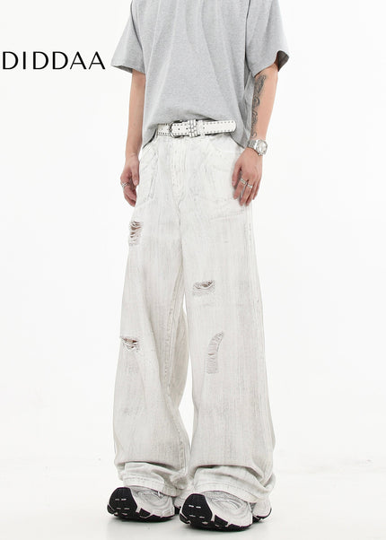 Dirty White Distressed Ripped Jeans for Men - Women’s Jeans