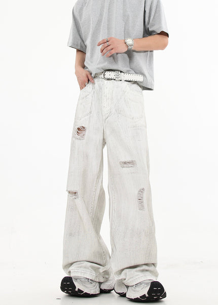 Dirty White Distressed Ripped Jeans for Men - Women’s Jeans