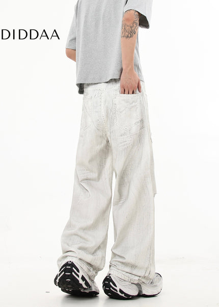 Dirty White Distressed Ripped Jeans for Men - Women’s Jeans