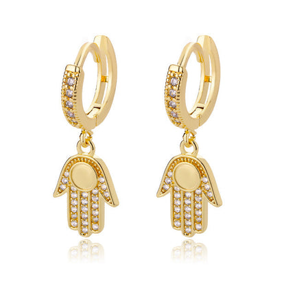 SOUVOIR 14K Gold Plated, Zirconia Earrings Dominica Earrings | Gold Zirconia Hands Hoop Earrings