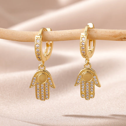 SOUVOIR 14K Gold Plated, Zirconia Earrings Dominica Earrings | Gold Zirconia Hands Hoop Earrings