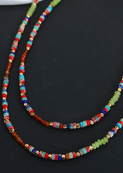 European and American cross-border bohemian dopamine retro color natural stone abacus beads handmade beaded necklace jewelry women