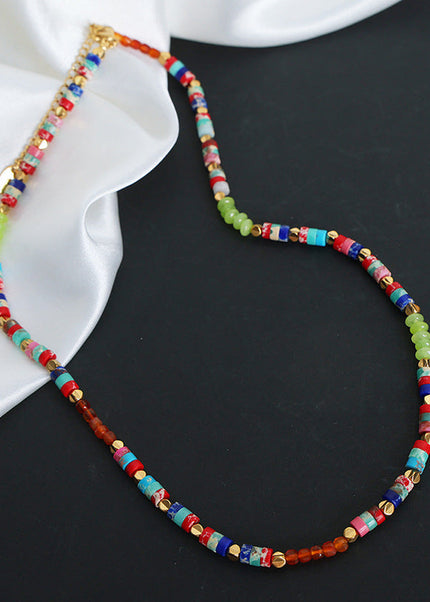 European and American cross-border bohemian dopamine retro color natural stone abacus beads handmade beaded necklace jewelry women