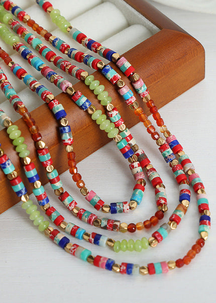 European and American cross-border bohemian dopamine retro color natural stone abacus beads handmade beaded necklace jewelry women