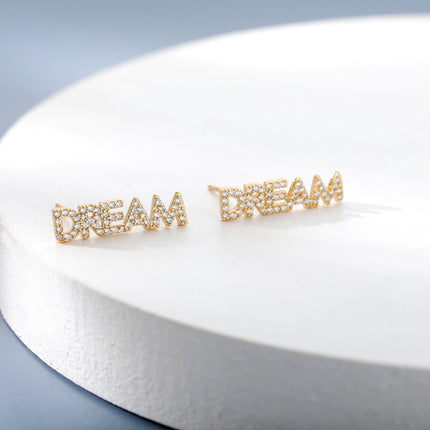 SOUVOIR 14K Gold Plated, Zirconia Earrings Dreaming Earrings | Gold Dream Zirconia Stud Earrings