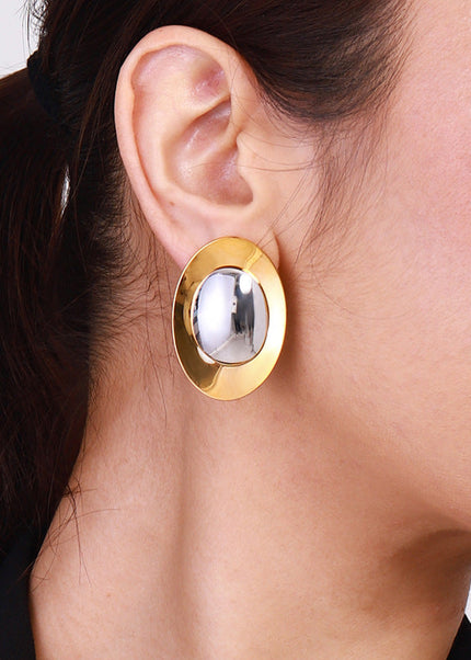 Jieding European and American stainless steel, gold and silver, contrasting geometric metal earrings, personality, fashion, glossy studs, foreign trade jewelry, women