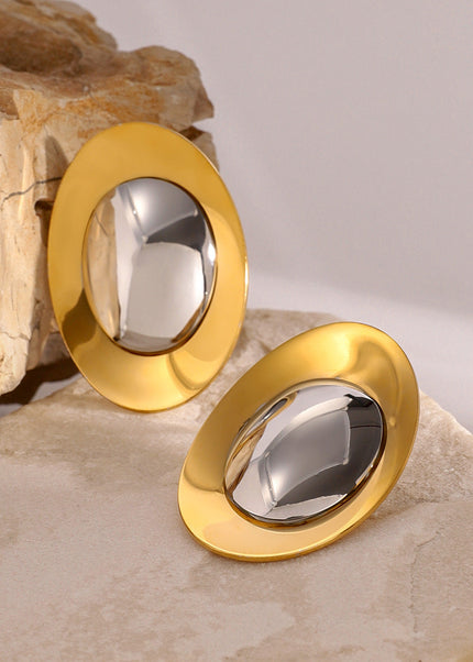 Jieding European and American stainless steel, gold and silver, contrasting geometric metal earrings, personality, fashion, glossy studs, foreign trade jewelry, women