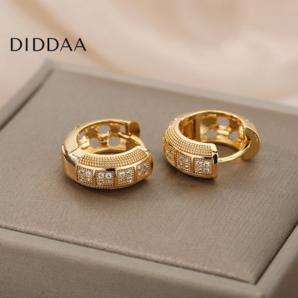 Etoile Earrings | Gold Circular Zirconia Stone Hoop Earrings - Gold - Earrings