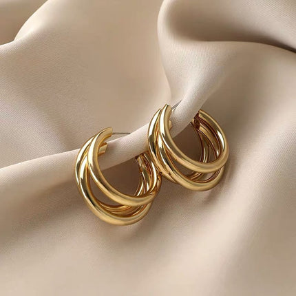 SOUVOIR Gold 14K Gold Plated Earrings Fine Earrings | Gold Multiple Rings Hoop Earrings