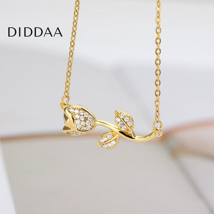 Floral Pendant Necklace | Gold Zirconia Rose Flower Chain - Necklaces