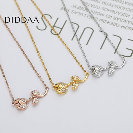 Floral Pendant Necklace | Gold Zirconia Rose Flower Chain - Silver - Necklaces