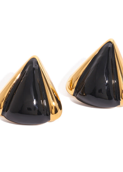 Jieding European and American stainless steel geometric black gold color-blocked earrings retro drip oil earrings fashion commuter ear accessories cross-border