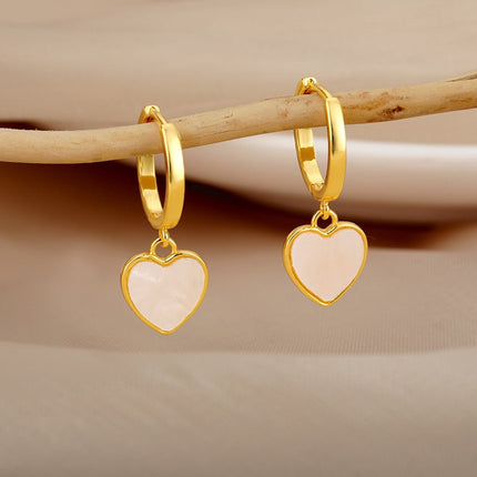 Fromage Earrings | Gold Cute Heart Hoop Earrings - Gold - Earrings