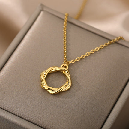 Golden Pendant Necklace | Gold Spiral Ring Chain - Gold - Necklaces