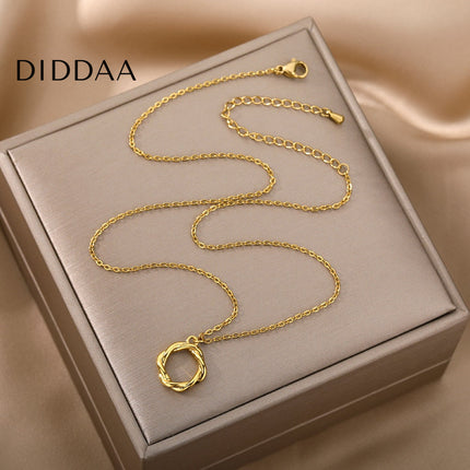 Golden Pendant Necklace | Gold Spiral Ring Chain - Necklaces