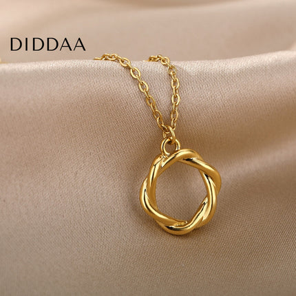 Golden Pendant Necklace | Gold Spiral Ring Chain - Necklaces
