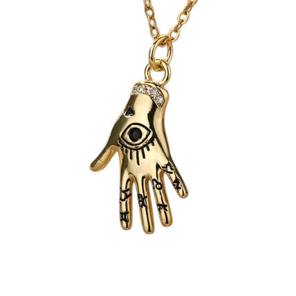 Grasp Pendant Necklace | Gold Hand Eye Chain