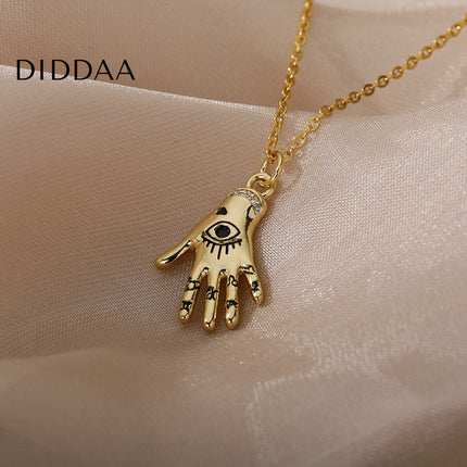 Grasp Pendant Necklace | Gold Hand Eye Chain - Gold - Necklaces