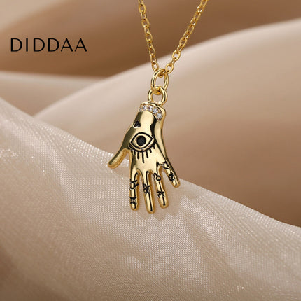 Grasp Pendant Necklace | Gold Hand Eye Chain - Gold - Necklaces