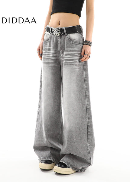 Gray Distressed Straight Leg Jeans for Women Casual Loose Drape - Women’s Jeans