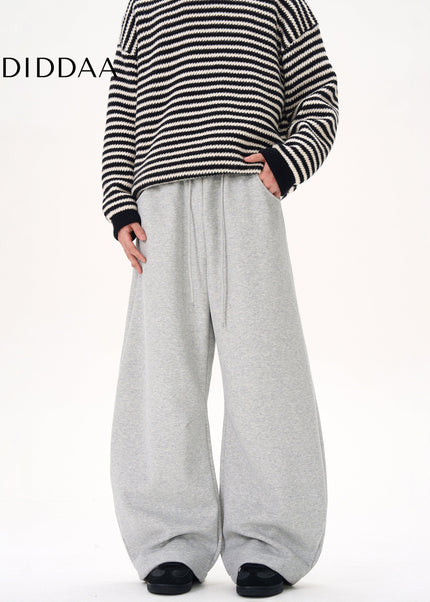 Gray Elasticated Waist Fleece Sweatpants Unisex Casual Pants - Unisex Sweatpants