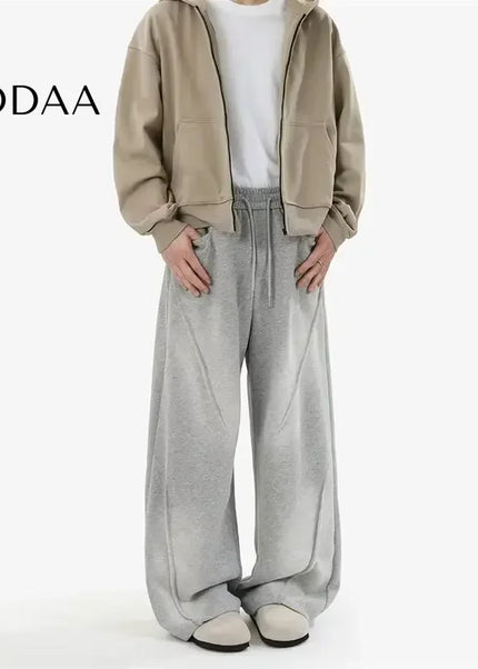 Gray Fleece Lined Loose Fit Casual Pants for Men - Unisex Sweatpants