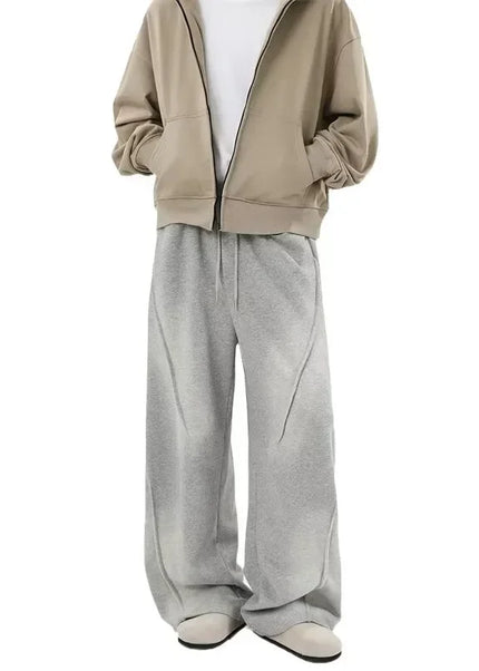 Gray Fleece Lined Loose Fit Casual Pants for Men - Unisex Sweatpants