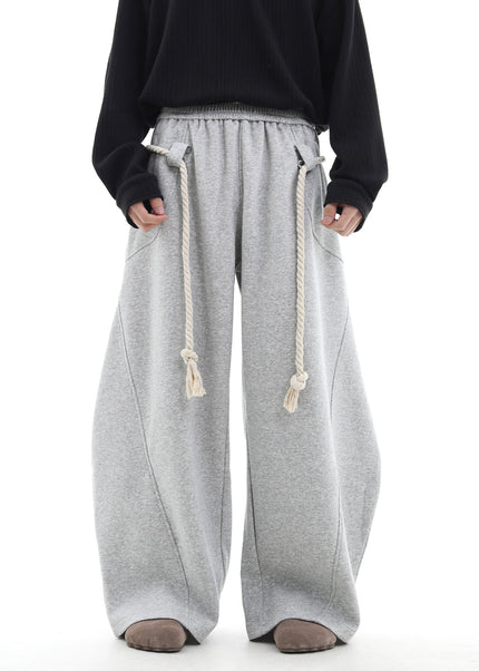 Gray Handmade Thick Rope Wide-Leg Scimitar Pants - Unisex Sweatpants