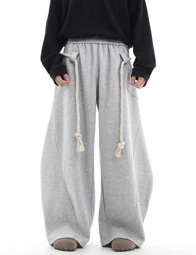 Gray Handmade Thick Rope Wide-Leg Scimitar Pants - Unisex Sweatpants