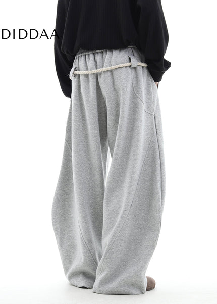 Gray Handmade Thick Rope Wide-Leg Scimitar Pants - Unisex Sweatpants