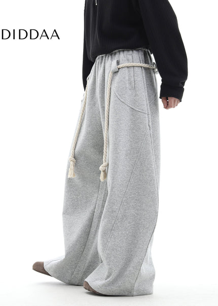 Gray Handmade Thick Rope Wide-Leg Scimitar Pants - Unisex Sweatpants