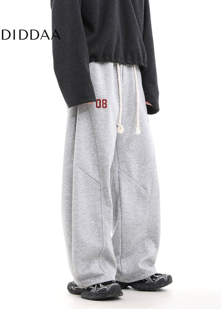 Gray Heavy Loose Scimitar Wide-Leg Pants for Men and Women - Unisex Sweatpants