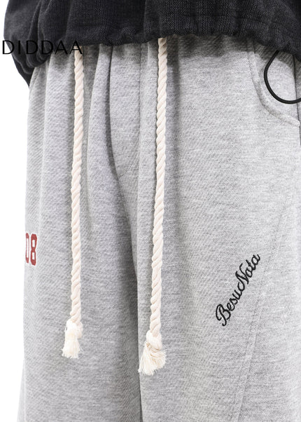 Gray Heavy Loose Scimitar Wide-Leg Pants for Men and Women - Unisex Sweatpants