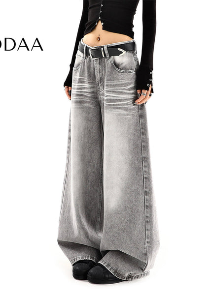 Gray High-Waisted Distressed Wide-Leg Jeans - S / Grey - Women’s Jeans