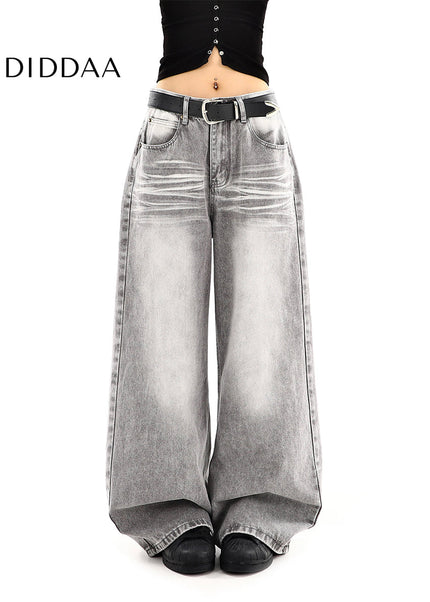 Gray High-Waisted Distressed Wide-Leg Jeans - Women’s Jeans