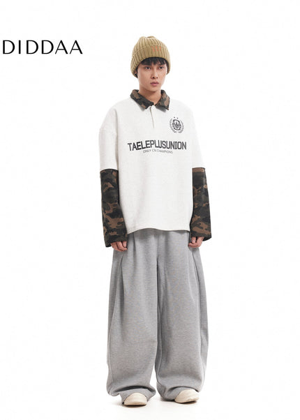 Gray Loose Fit Pleated Casual Sweatpants Men - Unisex Sweatpants