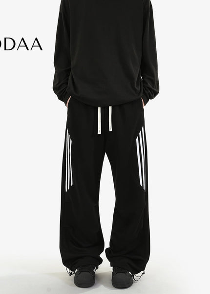 Gray Loose Fit Retro Striped Sweatpants for Men - S / Black - Unisex Sweatpants