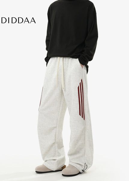 Gray Loose Fit Retro Striped Sweatpants for Men - Unisex Sweatpants