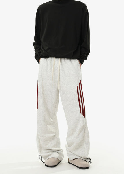 Gray Loose Fit Retro Striped Sweatpants for Men - Unisex Sweatpants