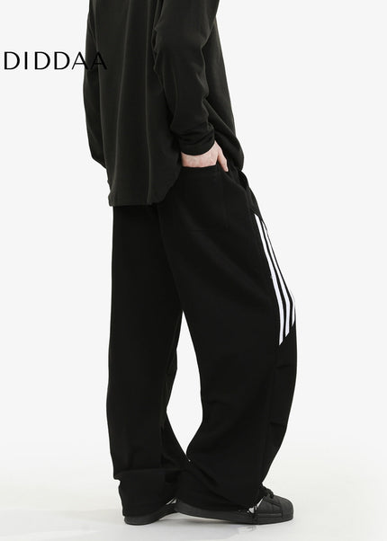 Gray Loose Fit Retro Striped Sweatpants for Men - Unisex Sweatpants