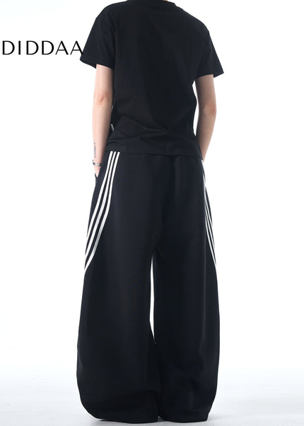 Gray Loose Fit Striped Casual Sweatpants for All - Unisex Sweatpants