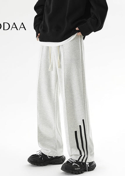 Gray Loose Fit Three Bars Men’s Sweatpants - S / White - Unisex Sweatpants