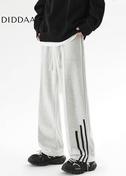 Gray Loose Fit Three Bars Men’s Sweatpants - Unisex Sweatpants