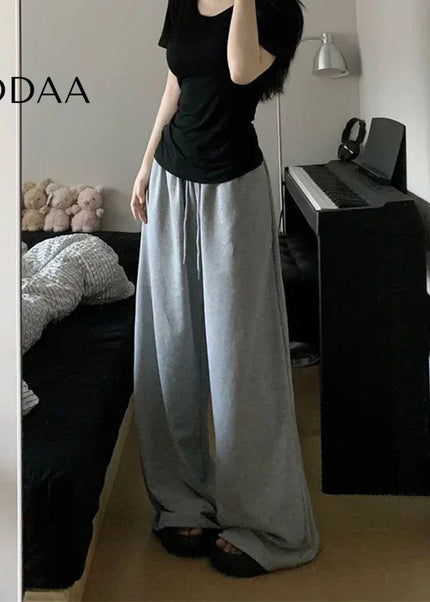 Gray Oversized Elastic Waist Sweatpants for Women - Unisex Sweatpants