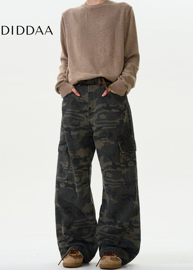Green Distressed Loose Fit Cargo Pants Men - Men’s Jeans
