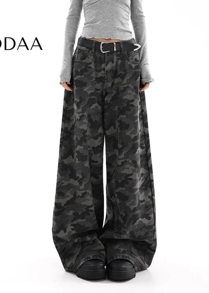 Green Loose Fit Camouflage Cargo Jeans - S / Camouflage - Women’s Jeans